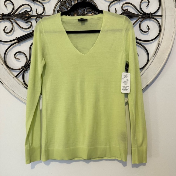 Carlisle Collection Semi-Sheer Cashmere V-Neck Sweater Women’s Small Lime Green - Picture 2 of 9